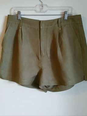 Paige Olive Green Neva Linen Blend Shorts